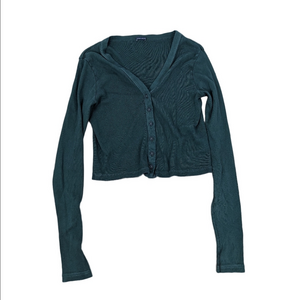 Brandy Melville Cardigan Sweater Green Ribbed Size Small